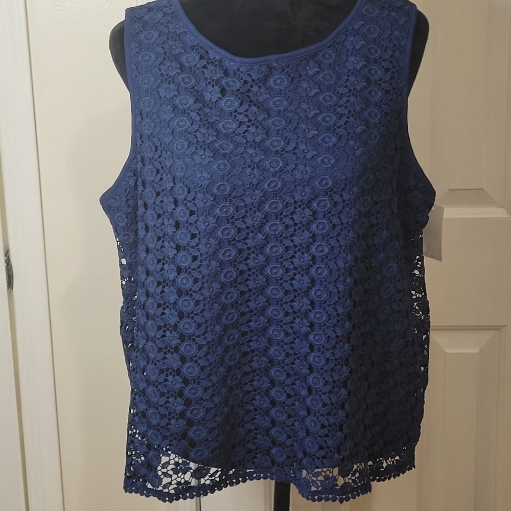 Simply Styled Women's Elegant Crochet Lace Sleeveless Top Blouse Navy Size XL - Picture 1 of 10